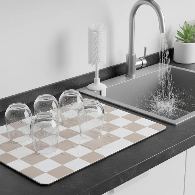 1-Piece Checkered Dish Drying Mat, Absorbent ​Kitchen Counter​ Protector - Image 8