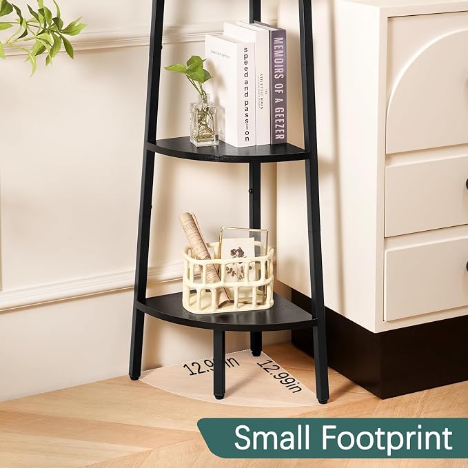 Yoobure 5‑Tier Corner Shelf – Sturdy Metal Frame & Wood Ladder Bookshelf - Image 3