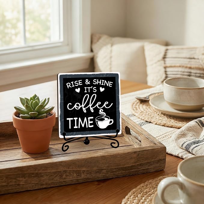 Funny Coffee Bar Decor, Rise & Shine It's Coffee Time Wood Plaque - Image 4