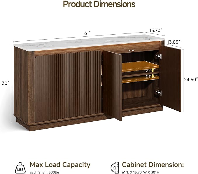 ONBRILL 61" Fluted Buffet Cabinet - Image 2