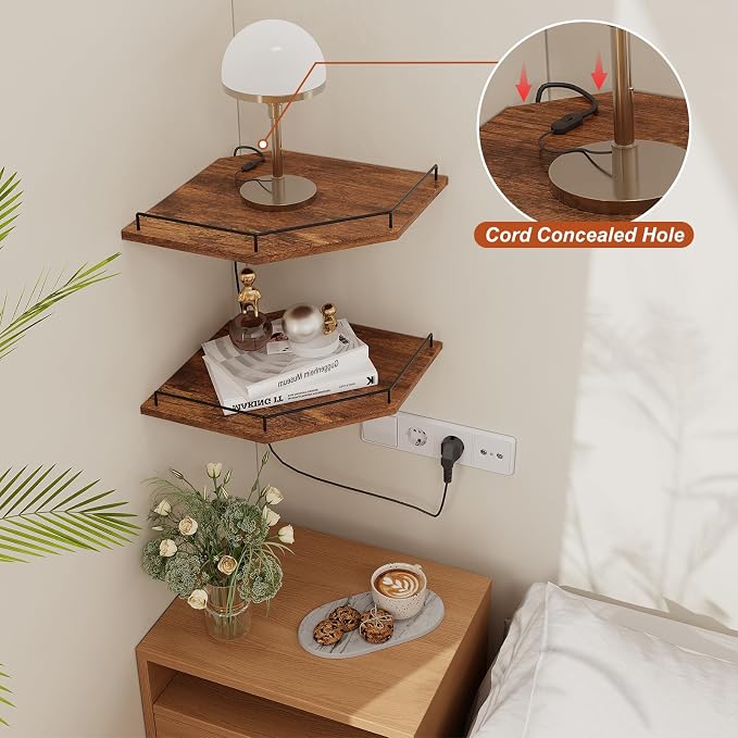 JJL Corner Shelf Wall Mounted, 12 Inches 2-Tier Floating Corner Shelf, Hexagon - Image 3