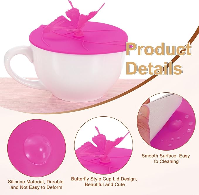 uxcell 4Pcs Silicone Cup Lids, 5 Inch Mug Cover Seal Butterfly Silicone Cup - Image 3