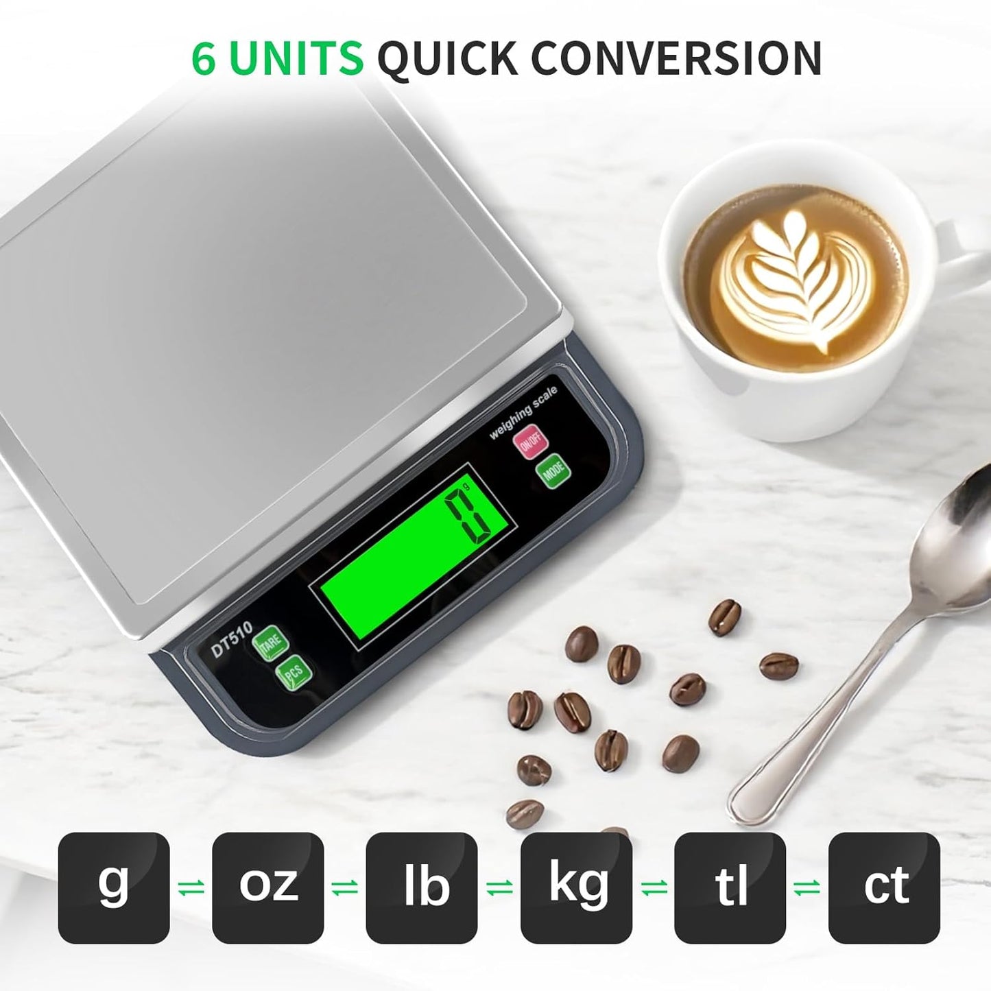 Large Food Scales for Kitchen 88lbs/40kg Digital Food Scale with Tare and PCS Funtion Stainless Stee Tray Baking Scale for Cooking with Adapter, 6 Unit (Grey, 40kg)