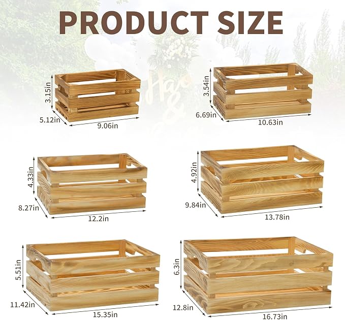 Wooden Crates for Display Large Rustic Nesting Wooden Basket - Image 3