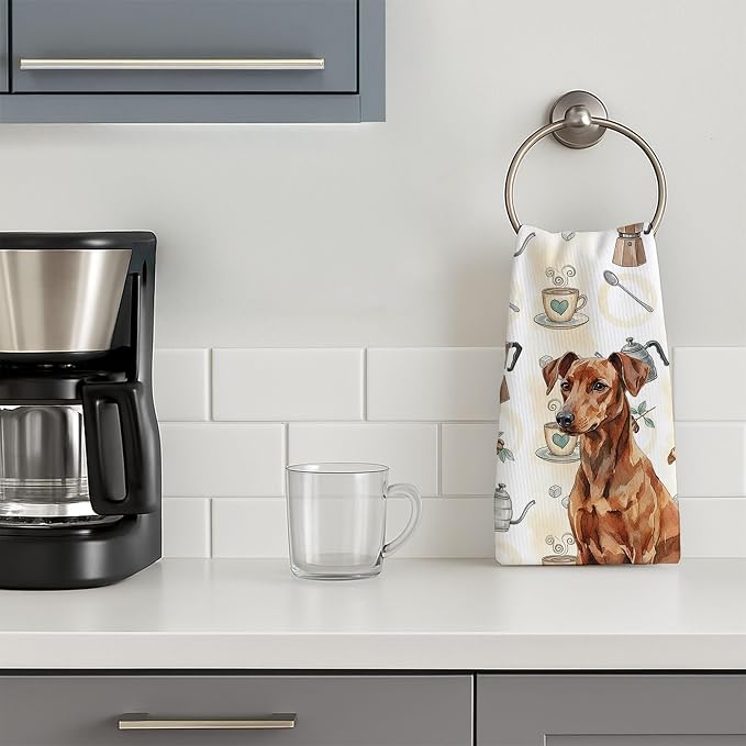 Caroline's Treasures Red German Pinscher Coffee Bar Kitchen Towel Velour Plush - Image 3