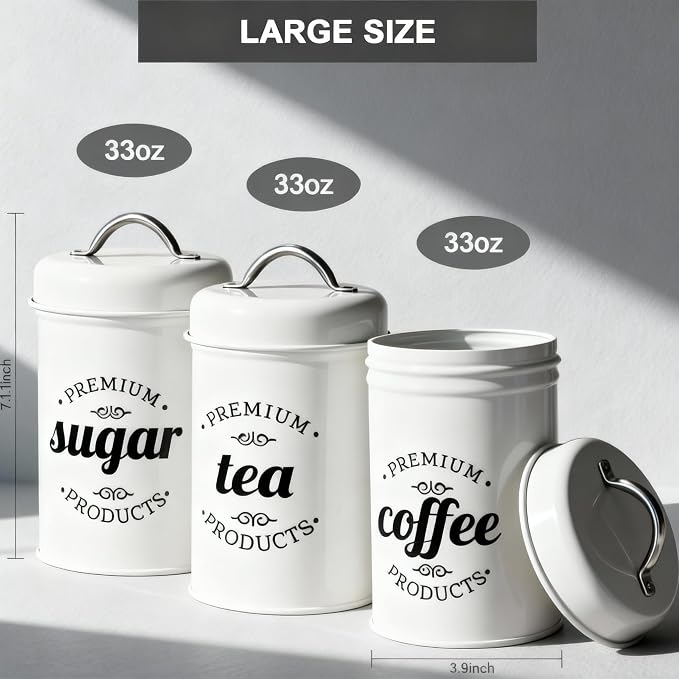 3 Piece Food Jars Canisters Sets, Airtight Coffee Container, Tea Organizer - Image 3