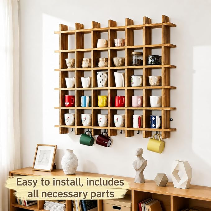 Large Coffee Mug Display Shelf, 41.3 x 35.2 Inch, Wall Mounted Mug Display Rack - Image 7