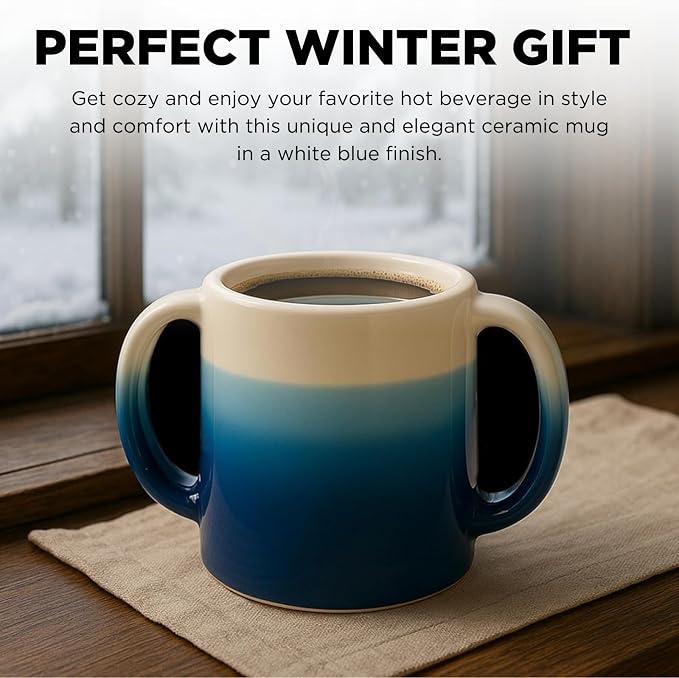 GUTE Handmade Pottery Double Hand Warmer Mug - 14 oz Ceramic Coffee Mug - Image 3