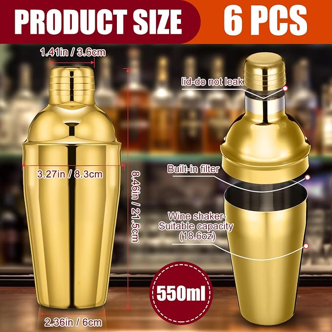 Nitial 6 Pcs Bar Cocktail Shaker Professional Stainless Steel Martini Drink - Image 2
