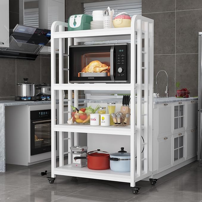 SIREDEEP Bakers Rack with Power Outlet ，4-Tier Kitchen Baker's Rack, Microwave - Image 4