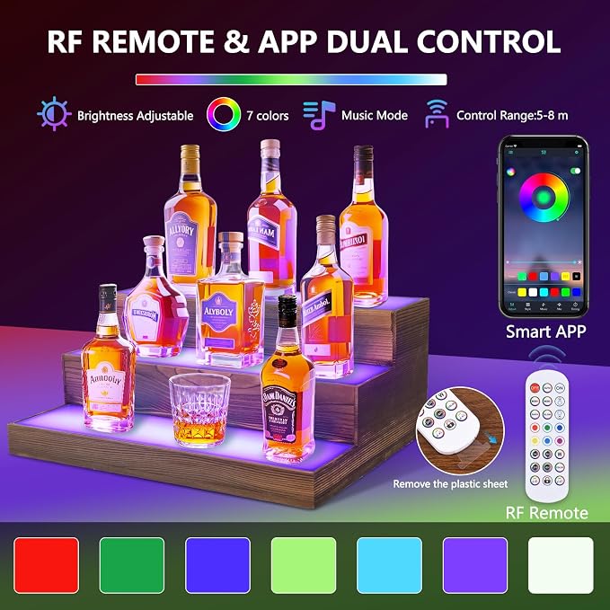 3 Tier Wine Rack with Light LED Liquor Bottle Display Case Acrylic Illuminated - Image 7