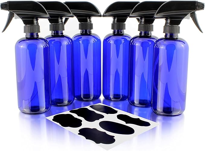 Cornucopia Brands 16oz Blue PLASTIC Spray Bottles w/Mist & Stream Sprayers; PET - Image 9