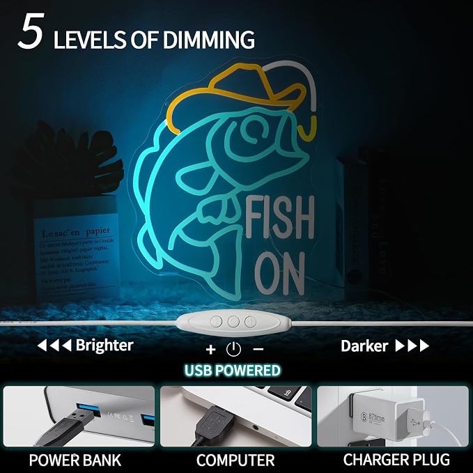 Fish On Neon Sign Dimmable Go Fishing Neon Light Sign - Image 4