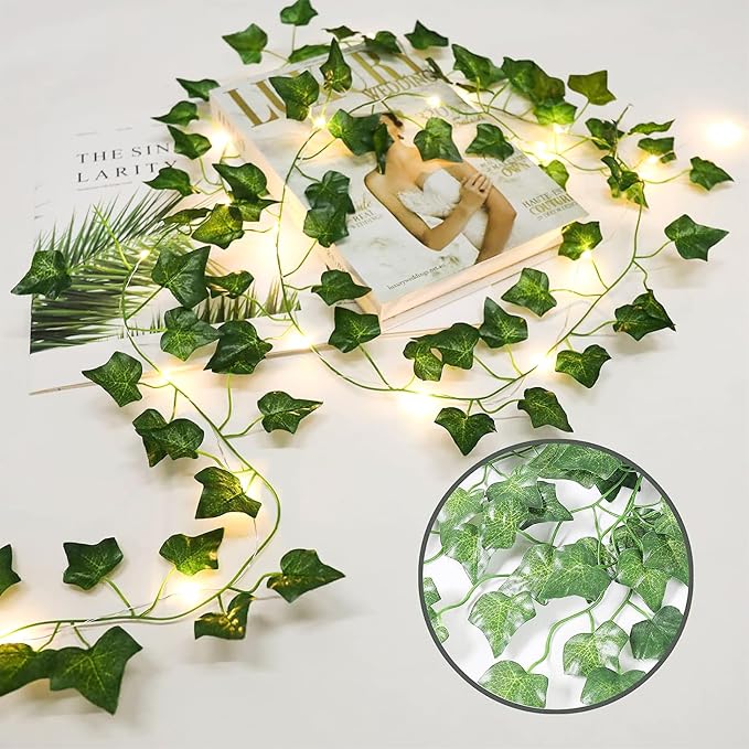 Vine with Fairy Lights, 2 Pack 40LEDs Vine Lights Green Ivy Vines String Lights - Image 2