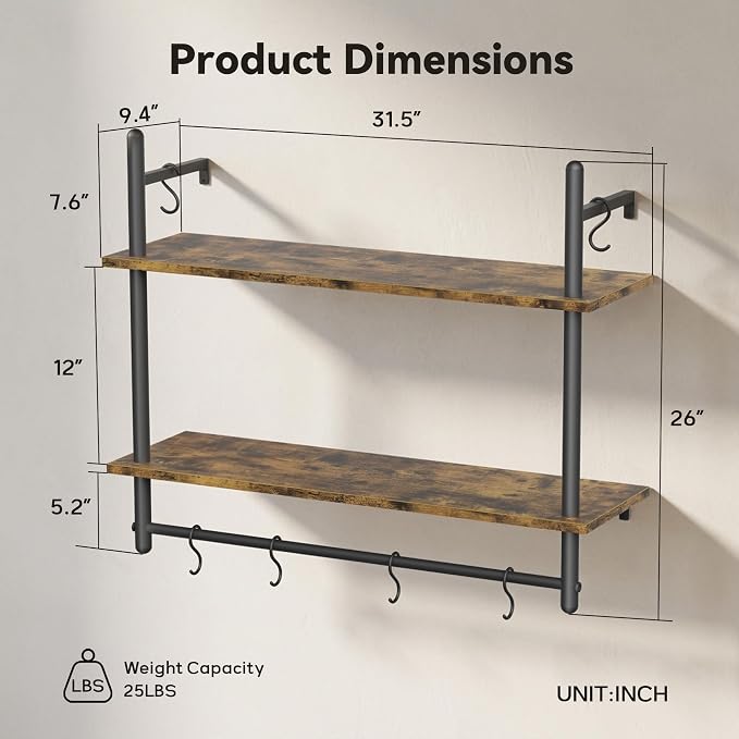 Merapi Industrial Pipe Floating Shelf - Image 2