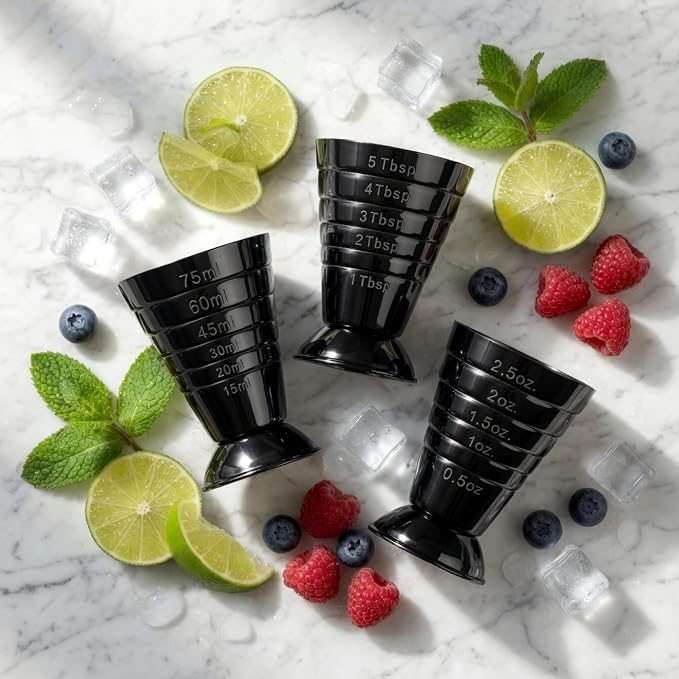 Homestia Black Multi Unit Measuring Cup, Stainless Steel Bar Jigger - Image 3