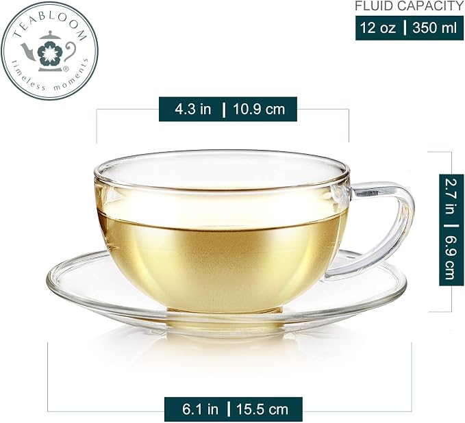 Teabloom Kyoto Teacup and Saucer Set 2-Pack – Large Size – 12 OZ/ 350 ML - Image 2