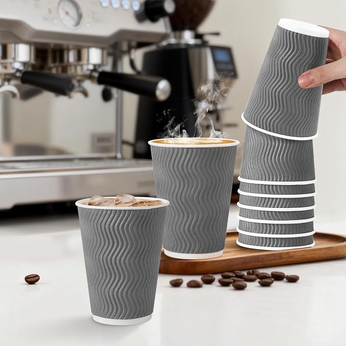 Clawsoff 500 Pack 12 oz Coffee Cups, Disposable Corrugated Insulated Ripple - Image 5