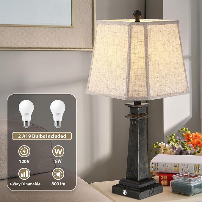 27.5" Table Lamps Set of 2, 3-Way Dimmable Touch Lamps - Image 5