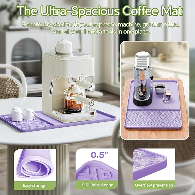 Silicone Coffee Mat with Raised Edges 19" x 12" – Waterproof Countertop Mat - Image 3
