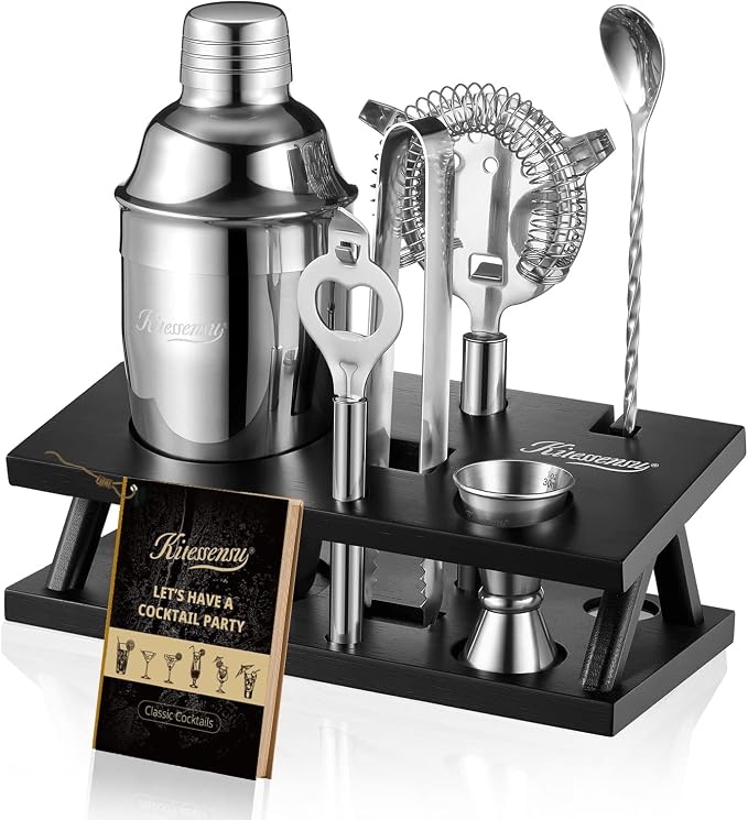 KITESSENSU Cocktail Shaker Set Bartender Kit, 6-Piece Silver Bar Set by KITESSENSU