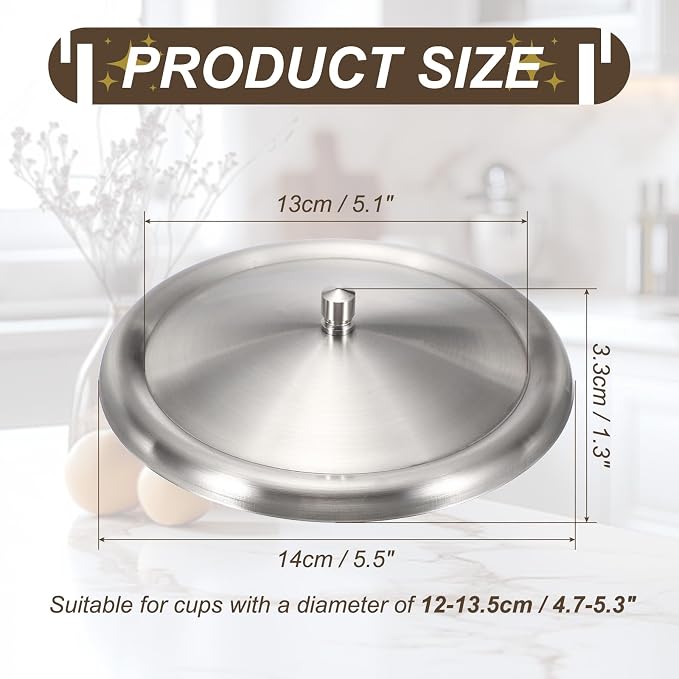 uxcell 2Pcs Stainless Steel Mug Cover, 5.5" Universal Cup Lid Dust Prevention - Image 2