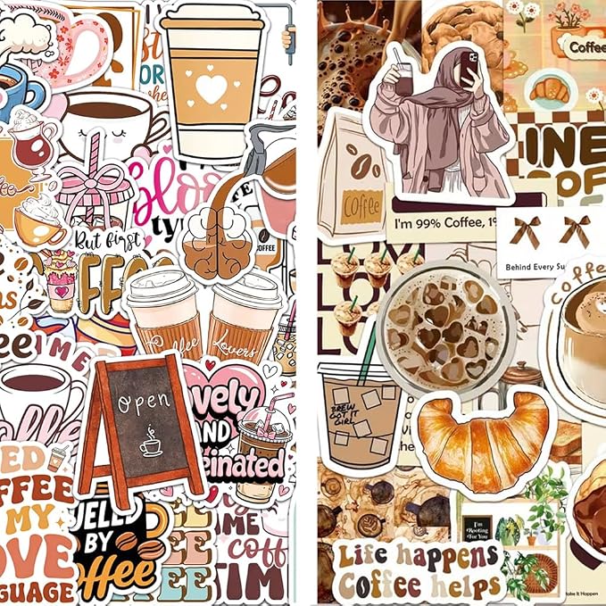 100PCS Coffee Stickers – Cute Coffee Quotes, Coffee Lover & Aesthetic Cafe by Unknown