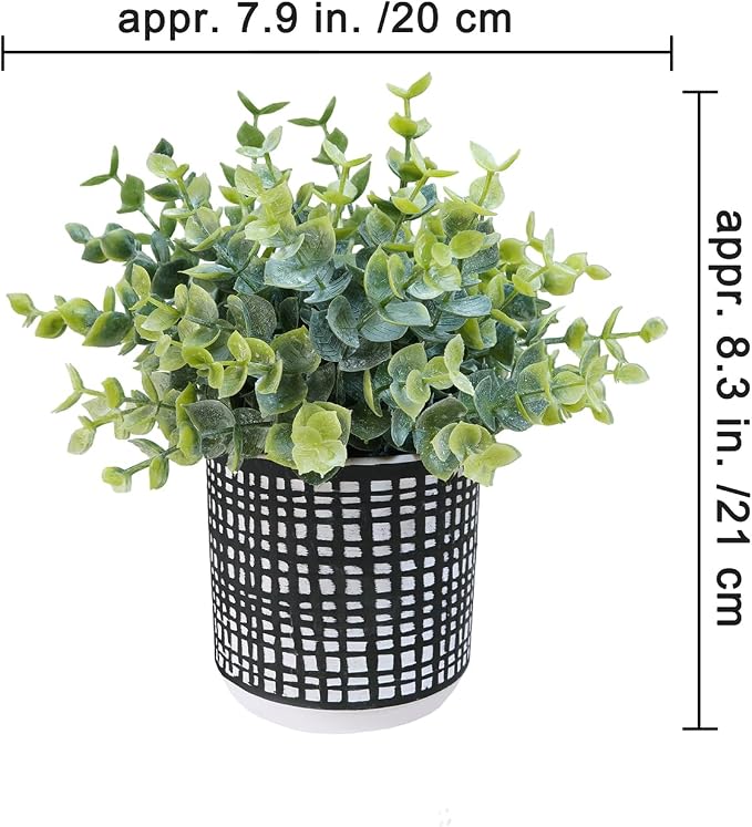 Winlyn Set of 2 Small Potted Plants Artificial Eucalyptus Plant in Black - Image 2