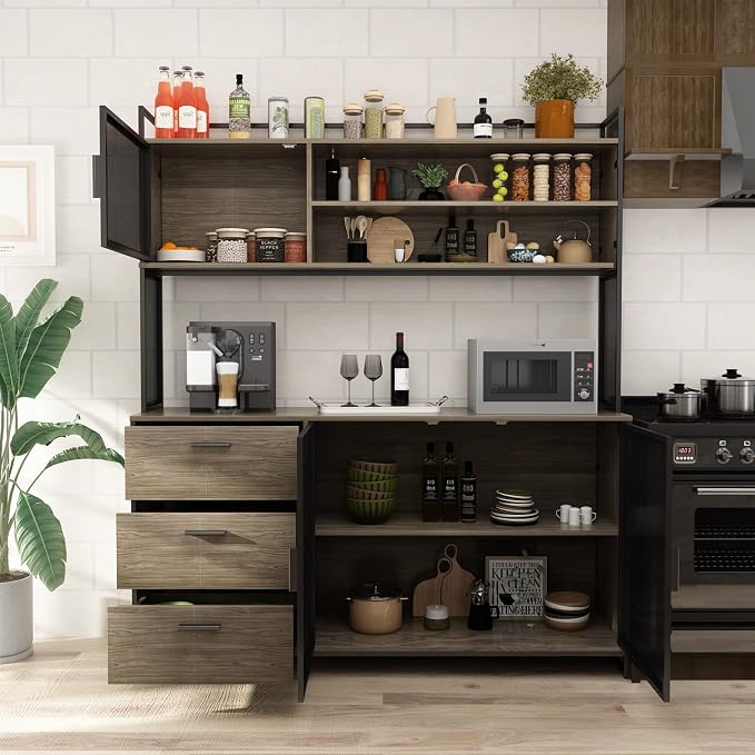 AGOTENI Large Kitchen Hutch Cabinet, Storage Cupboard Pantry by AGOTENI
