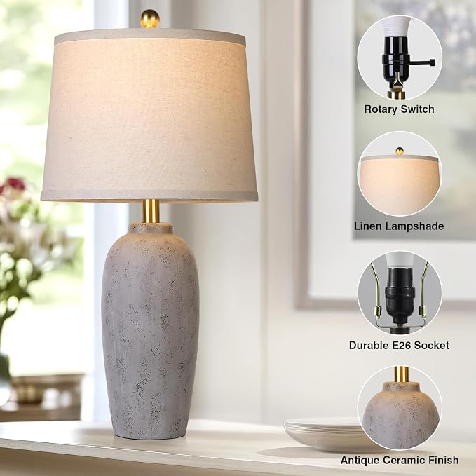25“ Jar Table Lamps Set of 2, Ceramic Bedside Lamps - Image 3