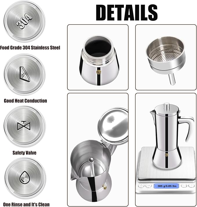 2 Cup Thickened 304 Stainless Steel Moka Pot Stovetop Espresso Maker Cafeteras - Image 7