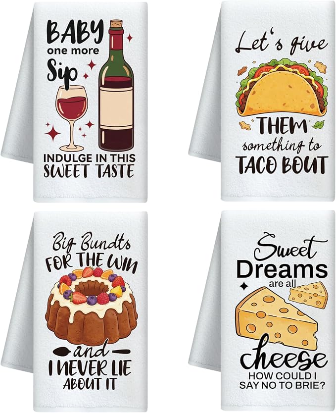 CUTHOLLOW Red Wine and Tacos Decorative Kitchen Towels Set of 4, 15.74"x23.62" by CUTHOLLOW