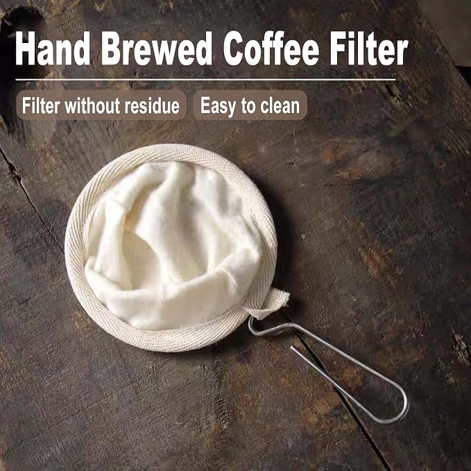 Reusable Coffee Sock Filter-Cloth-with Stainless Steel Handle-Cream-2 Pack | - Image 3