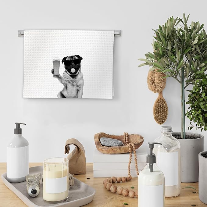 Gifts for Pug Dog Wine Lovers Kitchen Towels Set of 2, Pug Gifts Wine - Image 4