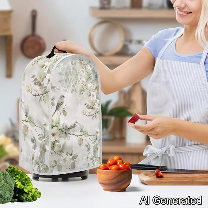 Hummingbird Floral White Blender Dust Cover, Anti Fingerprint Polyester Stand - Image 3