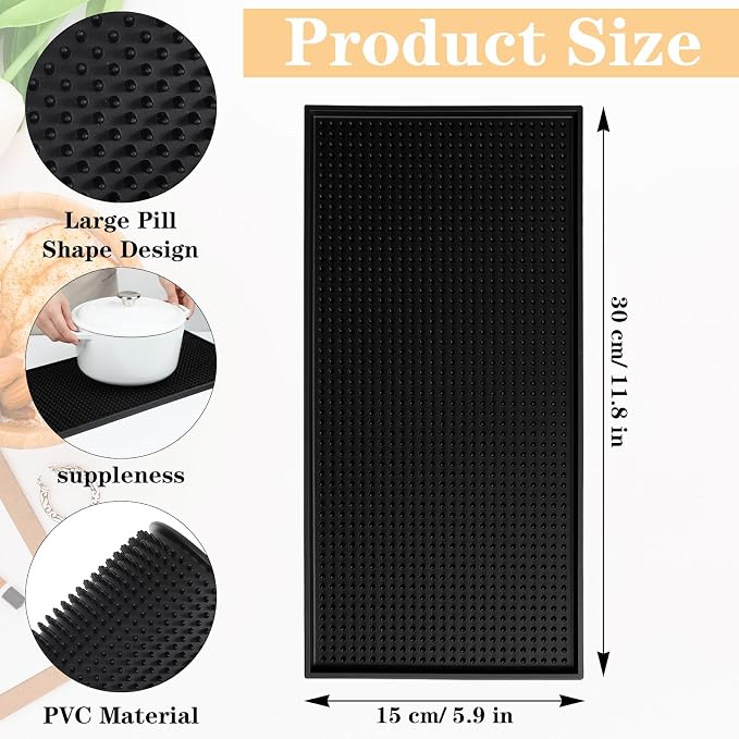 10 Pcs Black Bar Mats, 11.8" x 6" Non-Slip Glass Drying Mat, Cocktail Mat - Image 2