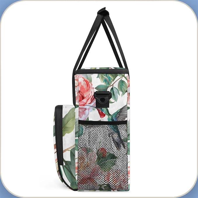 Hummingbird Floral Coffee Maker Carring Bag, Large Insulated Storage Organizer - Image 4