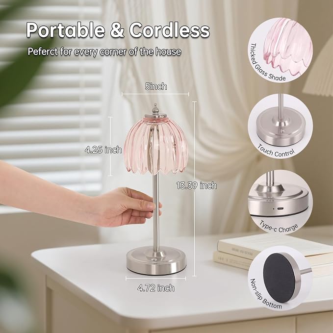 Shenmoyl Tulip Table Lamp with 5200mAh Battery & Touch Control, Cordless Small - Image 9