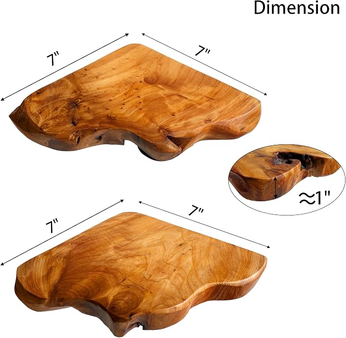 Floating Corner Shelf Set of 2, Handcrafted Live Edge Corner Wall Shelves - Image 3