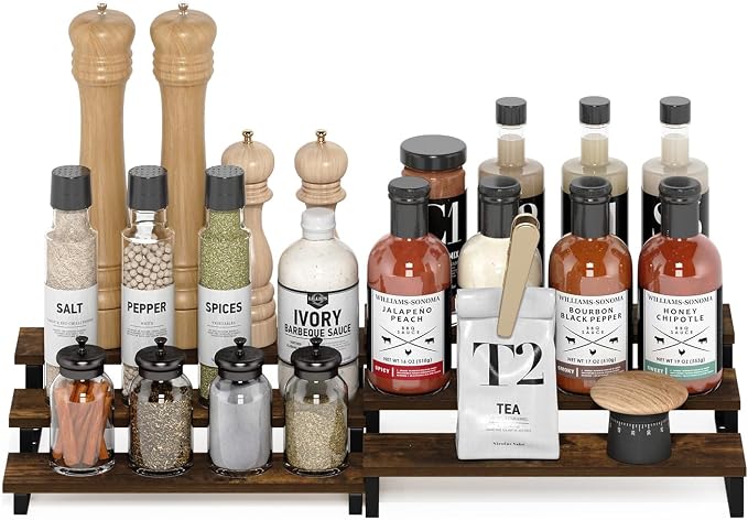 Furinno Ravel Expandable Kitchen Countertop Organizer Set of 2, 3-Tier Rustic - Image 4