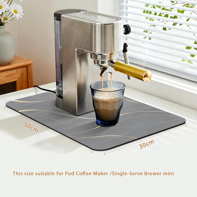 Small Coffee Mat 19x12 Inch, Irregular Gray Streamline Coffee Bar Mat, - Image 2