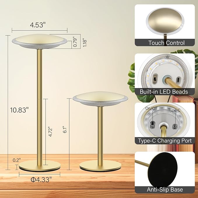 LED Cordless Table Lamp Rechargeable Battery Desk lamp, Brightness Dimmable - Image 8