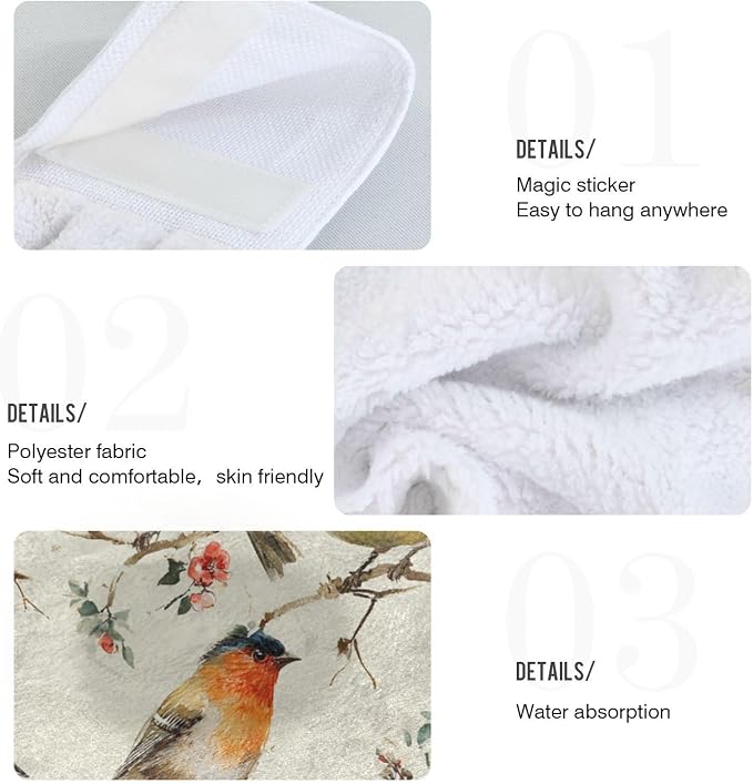 Dussdil Retro Cardinal Floral Tree Kitchen Hanging Towel 12 x 17 Inch Birds - Image 3