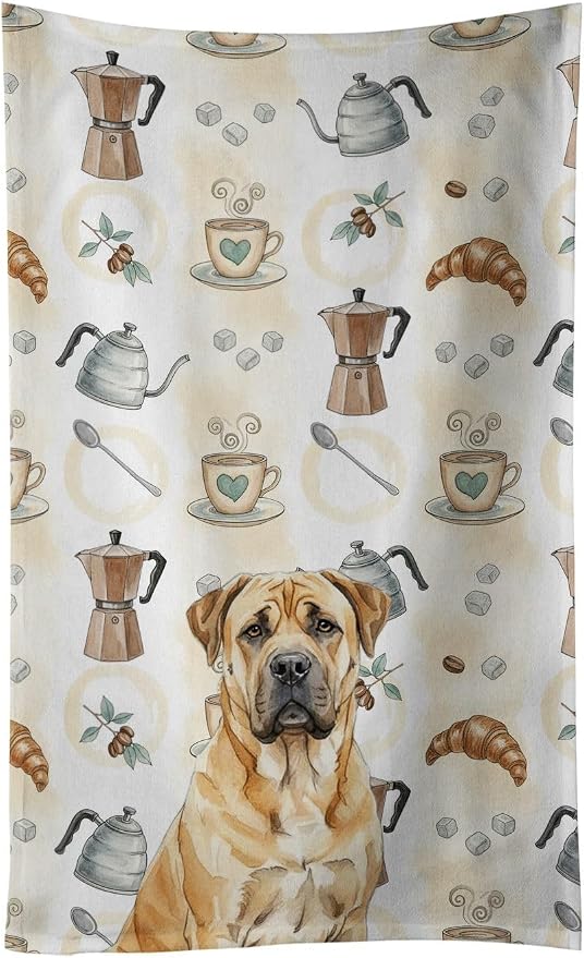 Caroline's Treasures Fawn Boerboel Coffee Bar Kitchen Towel Velour Plush Front by CarolinesTreasures