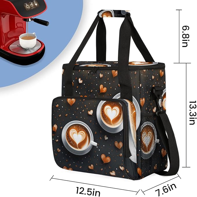 Coffee Theme Coffee Maker Carring Bag, Large Insulated Storage Organizer Case - Image 2