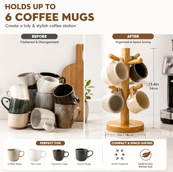 Wooden Mug Tree Stand for Countertop, Coffee Mug Holder Rack - Image 3