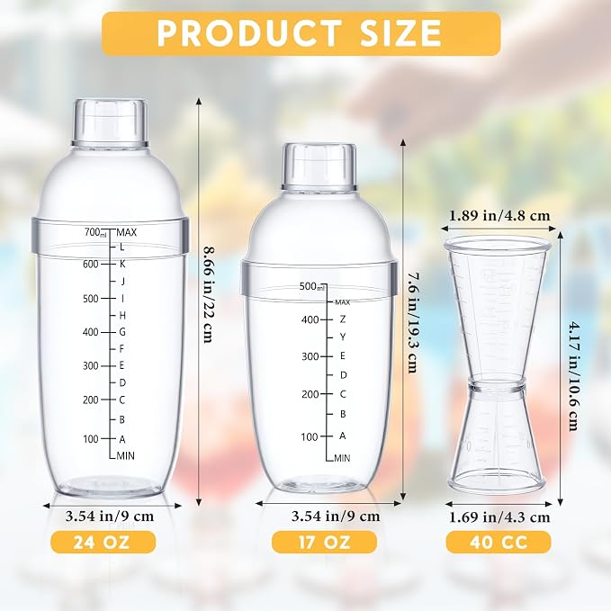 Uiifan 6 Pcs Plastic Cocktail Shaker Set 4 Pcs 17 oz 24 oz Hand Drink Mixer and - Image 2