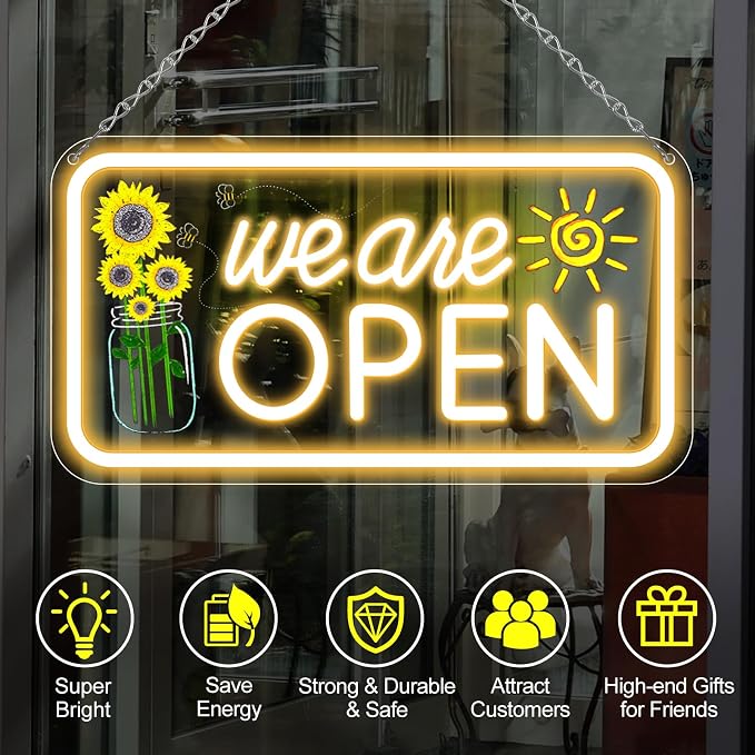 Neon We Are Open Signs for Business, 16.5x9'' Open Sign - Image 3