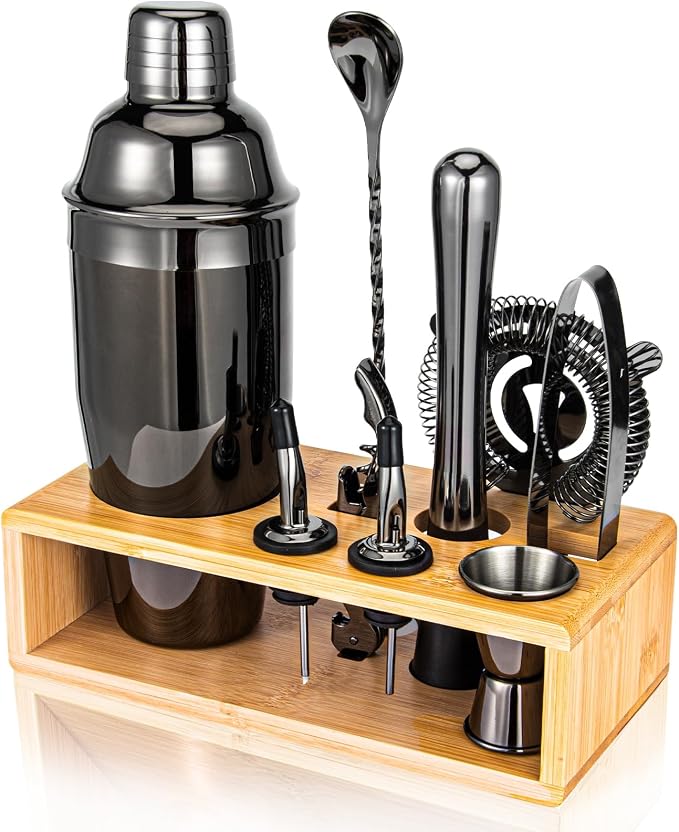 Black Cocktail Shaker Set, Premium 18/8 Stainless Steel Mixology Bartender Kit by Semderm