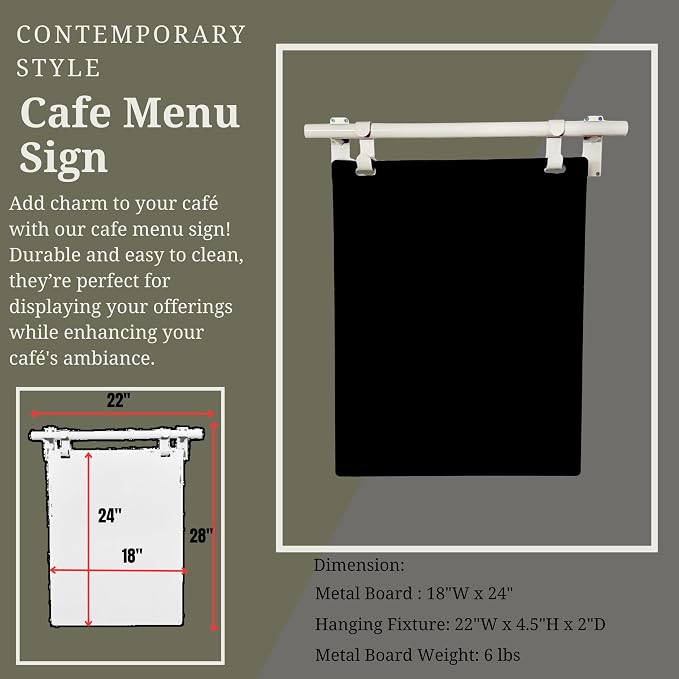 Hanging Menu Contemporary Style Chalkboard Sign, Metal Menu Display 22x28 - Image 3
